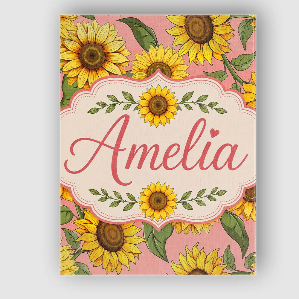 Personalised Name Bright Yellow Sunflower Custom  Unique Gift Idea Elegant Feature Canvas Wall Art Print Decor Picture Ready to Hang
