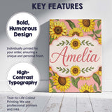 Personalised Name Bright Yellow Sunflower Custom  Unique Gift Idea Elegant Feature Canvas Wall Art Print Decor Picture Ready to Hang