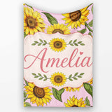 Bright Yellow Sunflower Soft Pink Background Seamless Pattern Name  Personalised Custom Name Super Soft Fleece Blanket Bed Sofa Throw