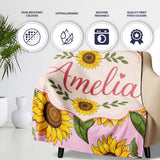 Bright Yellow Sunflower Soft Pink Background Seamless Pattern Name  Personalised Custom Name Super Soft Fleece Blanket Bed Sofa Throw