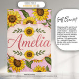 Bright Yellow Sunflower Soft Pink Background Seamless Pattern Name  Personalised Custom Name Super Soft Fleece Blanket Bed Sofa Throw