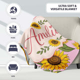 Bright Yellow Sunflower Soft Pink Background Seamless Pattern Name  Personalised Custom Name Super Soft Fleece Blanket Bed Sofa Throw
