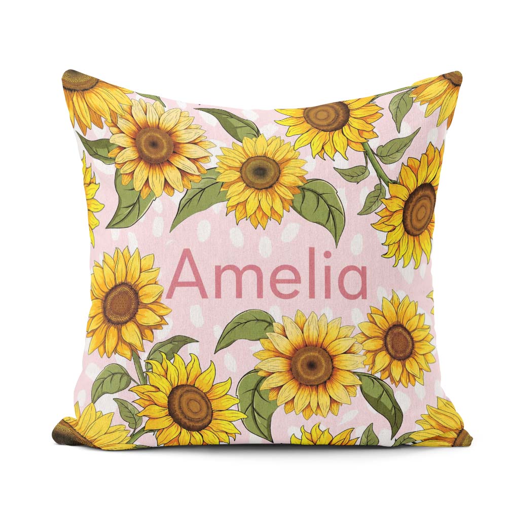 Custom Name Bright Yellow Sunflower Abstract Background Seamless Square Filled Cushion Throw Pillow Sofa Bed Home Decor Zip Washable UK Made