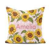 Custom Name Bright Yellow Sunflower Abstract Background Seamless Square Filled Cushion Throw Pillow Sofa Bed Home Decor Zip Washable UK Made