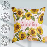 Custom Name Bright Yellow Sunflower Abstract Background Seamless Square Filled Cushion Throw Pillow Sofa Bed Home Decor Zip Washable UK Made