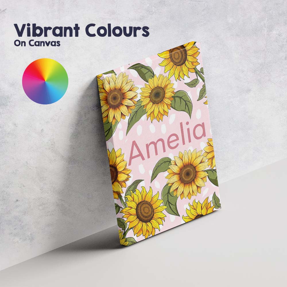 Personalised Name Bright Yellow Sunflower Custom  Unique Gift Idea Elegant Feature Canvas Wall Art Print Decor Picture Ready to Hang