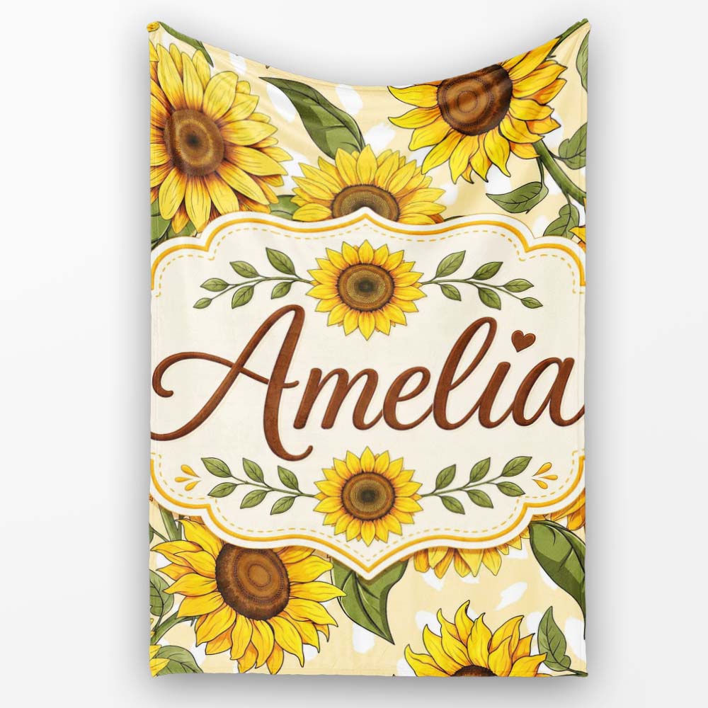 Bright Yellow Sunflower Cream Abstract Background Seamless Pattern  Personalised Custom Name Super Soft Fleece Blanket Bed Sofa Throw