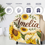 Bright Yellow Sunflower Cream Abstract Background Seamless Pattern  Personalised Custom Name Super Soft Fleece Blanket Bed Sofa Throw