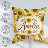 Custom Name Bright Yellow Sunflower Abstract Background Seamless Square Filled Cushion Throw Pillow Sofa Bed Home Decor Zip Washable UK Made