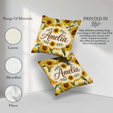 Custom Name Bright Yellow Sunflower Abstract Background Seamless Square Filled Cushion Throw Pillow Sofa Bed Home Decor Zip Washable UK Made
