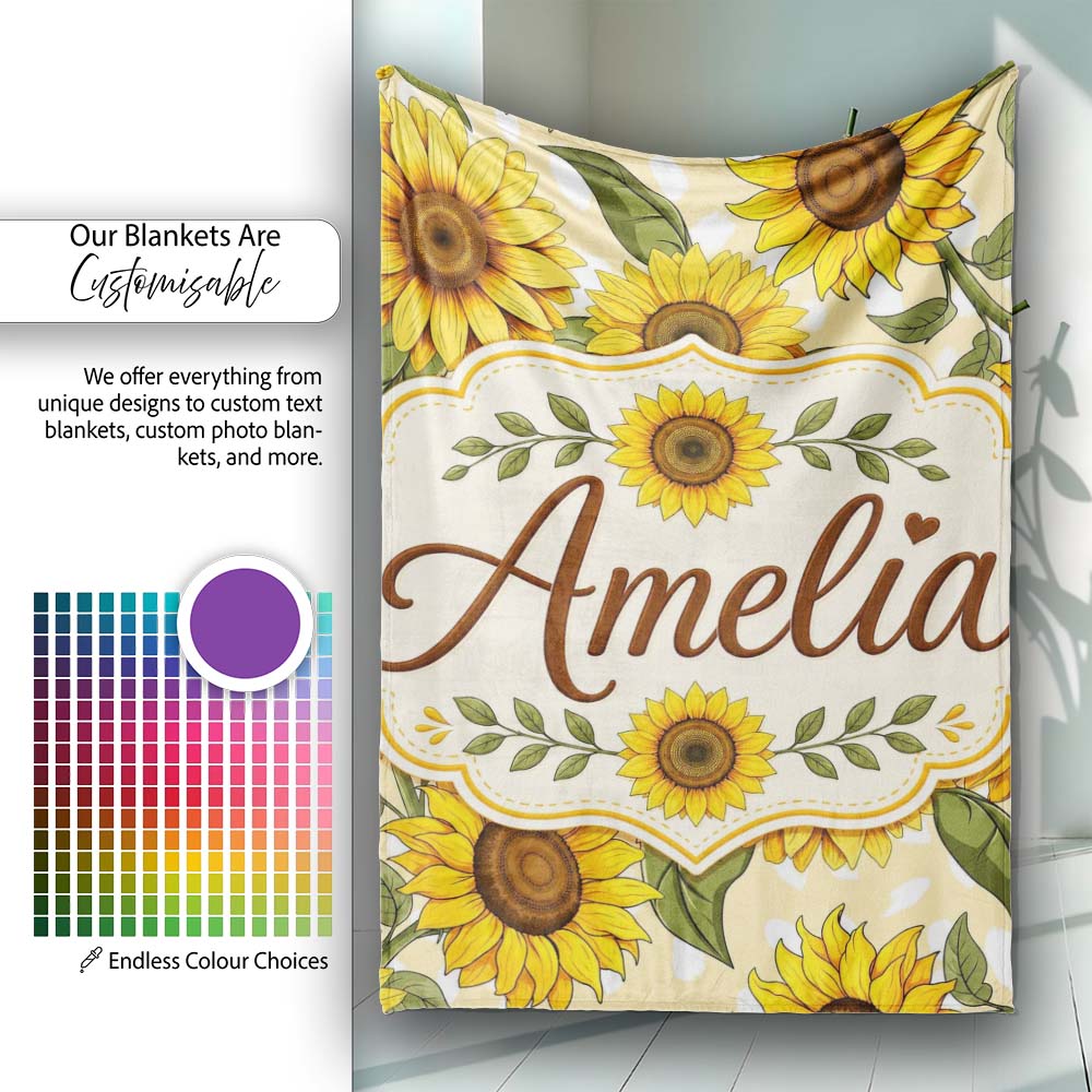 Bright Yellow Sunflower Cream Abstract Background Seamless Pattern  Personalised Custom Name Super Soft Fleece Blanket Bed Sofa Throw