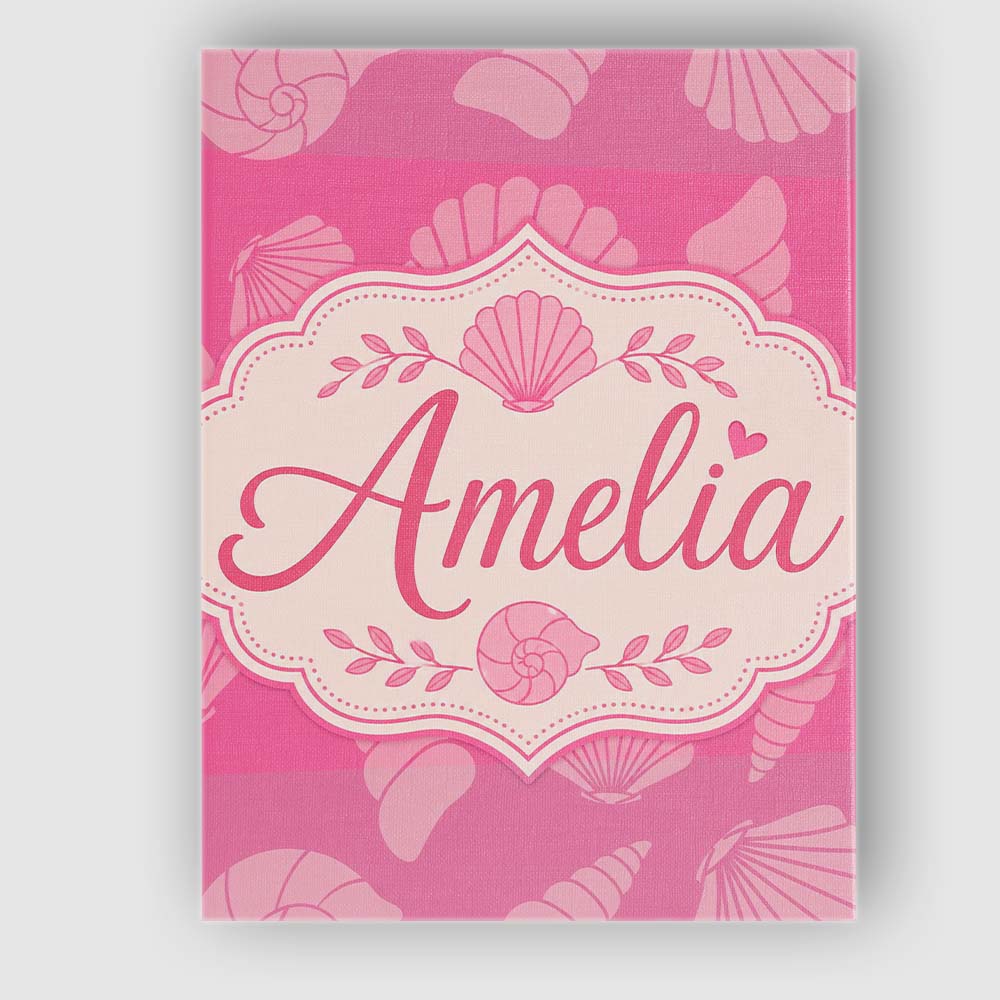 Personalised Name Minimal Pink Seashell Custom  Modern Room Accent Elegant Feature Canvas Wall Art Print Decor Picture Ready to Hang