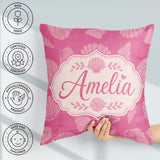 Custom Name Minimal Pink Seashell Ocean Summer Pattern Name Cute Square Filled Cushion Throw Pillow Sofa Bed Home Decor Zip Washable UK Made
