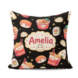 Custom Name Cute Kawaii Sushi Ramen Dumpling Food Black Seamless Square Filled Cushion Throw Pillow Sofa Bed Home Decor Zip Washable UK Made