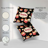 Custom Name Cute Kawaii Sushi Ramen Dumpling Food Black Seamless Square Filled Cushion Throw Pillow Sofa Bed Home Decor Zip Washable UK Made