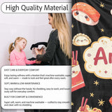 Cute Kawaii Sushi Ramen Dumpling Food Black Background Seamless  Personalised Custom Name Super Soft Fleece Blanket Bed Sofa Throw
