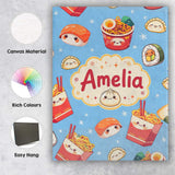 Personalised Name Cute Kawaii Sushi Ramen Custom  Unique Gift Idea Elegant Feature Canvas Wall Art Print Decor Picture Ready to Hang