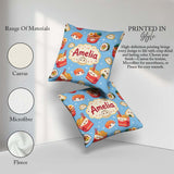 Custom Name Cute Kawaii Sushi Ramen Dumpling Food Blue Seamless Square Filled Cushion Throw Pillow Sofa Bed Home Decor Zip Washable UK Made