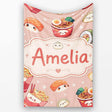 Cute Kawaii Sushi Ramen Dumpling Food Beige Background Seamless  Personalised Custom Name Super Soft Fleece Blanket Bed Sofa Throw