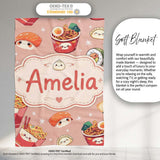 Cute Kawaii Sushi Ramen Dumpling Food Beige Background Seamless  Personalised Custom Name Super Soft Fleece Blanket Bed Sofa Throw