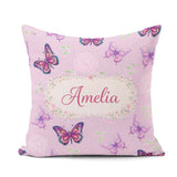 Custom Name Purple Butterfly Floral Lavender Background Seamless Square Filled Cushion Throw Pillow Sofa Bed Home Decor Zip Washable UK Made