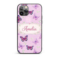Pink Purple Butterfly Floral Lavender Background Custom Name Protective Phone Case Mobile Cover Durable Everyday Smartphone Shock Resistant