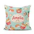 Custom Name Cute Kawaii Sushi Ramen Dumpling Food Mint Seamless Square Filled Cushion Throw Pillow Sofa Bed Home Decor Zip Washable UK Made