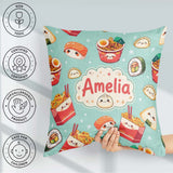 Custom Name Cute Kawaii Sushi Ramen Dumpling Food Mint Seamless Square Filled Cushion Throw Pillow Sofa Bed Home Decor Zip Washable UK Made
