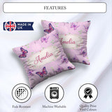 Custom Name Purple Butterfly Floral Lavender Background Seamless Square Filled Cushion Throw Pillow Sofa Bed Home Decor Zip Washable UK Made