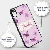 Pink Purple Butterfly Floral Lavender Background Custom Name Protective Phone Case Mobile Cover Durable Everyday Smartphone Shock Resistant