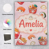 Personalised Name Cute Kawaii Sushi Ramen Custom  Unique Gift Idea Elegant Feature Canvas Wall Art Print Decor Picture Ready to Hang