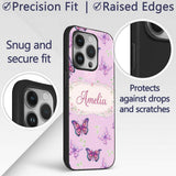 Pink Purple Butterfly Floral Lavender Background Custom Name Protective Phone Case Mobile Cover Durable Everyday Smartphone Shock Resistant