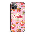 Cute Kawaii Sushi Ramen Dumpling Food Blush Pink Custom Name Protective Phone Case Mobile Cover Durable Everyday Smartphone Shock Resistant