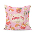 Custom Name Cute Sushi Ramen Dumpling Food Blush Pink Background Square Filled Cushion Throw Pillow Sofa Bed Home Decor Zip Washable UK Made