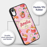 Cute Kawaii Sushi Ramen Dumpling Food Blush Pink Custom Name Protective Phone Case Mobile Cover Durable Everyday Smartphone Shock Resistant