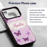Pink Purple Butterfly Floral Lavender Background Custom Name Protective Phone Case Mobile Cover Durable Everyday Smartphone Shock Resistant