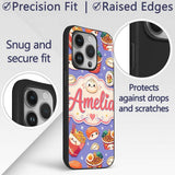 Cute Kawaii Sushi Ramen Dumpling Food Purple Custom Name Protective Phone Case Mobile Cover Durable Everyday Smartphone Shock Resistant
