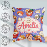 Custom Name Kawaii Sushi Ramen Dumpling Food Background Seamless Square Filled Cushion Throw Pillow Sofa Bed Home Decor Zip Washable UK Made