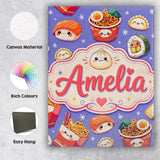 Personalised Name Cute Kawaii Sushi Ramen Custom  Unique Gift Idea Elegant Feature Canvas Wall Art Print Decor Picture Ready to Hang