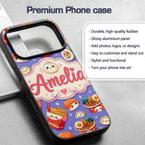 Cute Kawaii Sushi Ramen Dumpling Food Purple Custom Name Protective Phone Case Mobile Cover Durable Everyday Smartphone Shock Resistant