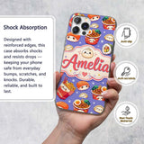 Cute Kawaii Sushi Ramen Dumpling Food Purple Custom Name Protective Phone Case Mobile Cover Durable Everyday Smartphone Shock Resistant