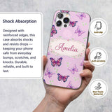 Pink Purple Butterfly Floral Lavender Background Custom Name Protective Phone Case Mobile Cover Durable Everyday Smartphone Shock Resistant