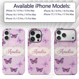 Pink Purple Butterfly Floral Lavender Background Custom Name Protective Phone Case Mobile Cover Durable Everyday Smartphone Shock Resistant