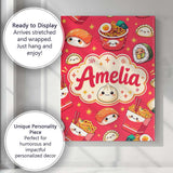 Personalised Name Cute Kawaii Sushi Ramen Custom  Unique Gift Idea Elegant Feature Canvas Wall Art Print Decor Picture Ready to Hang