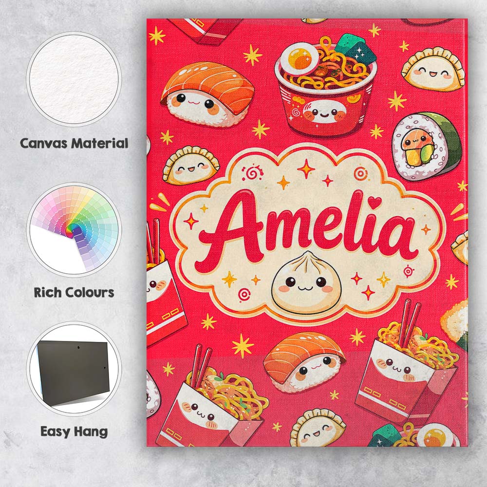 Personalised Name Cute Kawaii Sushi Ramen Custom  Unique Gift Idea Elegant Feature Canvas Wall Art Print Decor Picture Ready to Hang