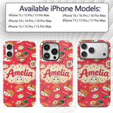 Cute Kawaii Sushi Ramen Dumpling Printed Design Custom Name Protective Phone Case Mobile Cover Durable Everyday Smartphone Shock Resistant