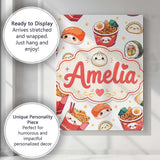 Personalised Name Cute Kawaii Sushi Ramen Custom  Unique Gift Idea Elegant Feature Canvas Wall Art Print Decor Picture Ready to Hang