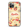 Cute Kawaii Sushi Ramen Dumpling Food Yellow Custom Name Protective Phone Case Mobile Cover Durable Everyday Smartphone Shock Resistant