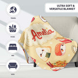 Cute Kawaii Sushi Ramen Dumpling Food Yellow Background Seamless  Personalised Custom Name Super Soft Fleece Blanket Bed Sofa Throw