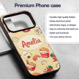 Cute Kawaii Sushi Ramen Dumpling Food Yellow Custom Name Protective Phone Case Mobile Cover Durable Everyday Smartphone Shock Resistant